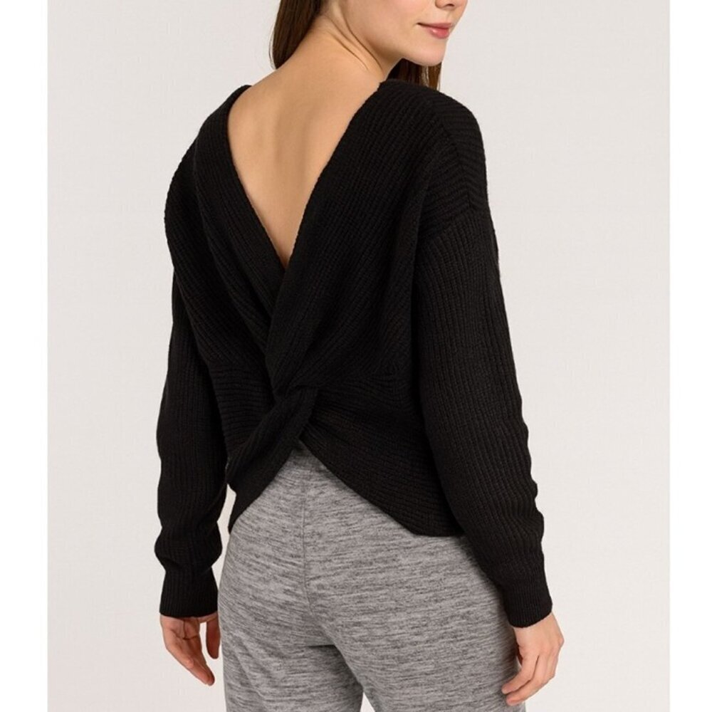 Fashion Nova Black Twist Back Open-Back Knit Sweater Long Sleeve Ribbed SZ MD